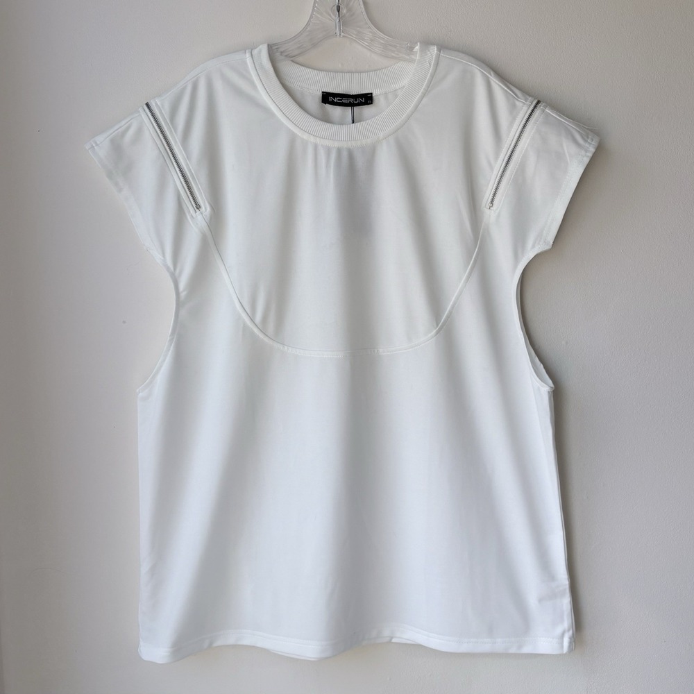 NWT Incerun Incessantly Running Shirt XL White Zippers Athletic Workouts
